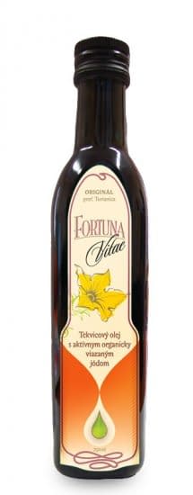Fortuna Vitae-Tekvicový olej s jódom vo fľaši z tmavého skla